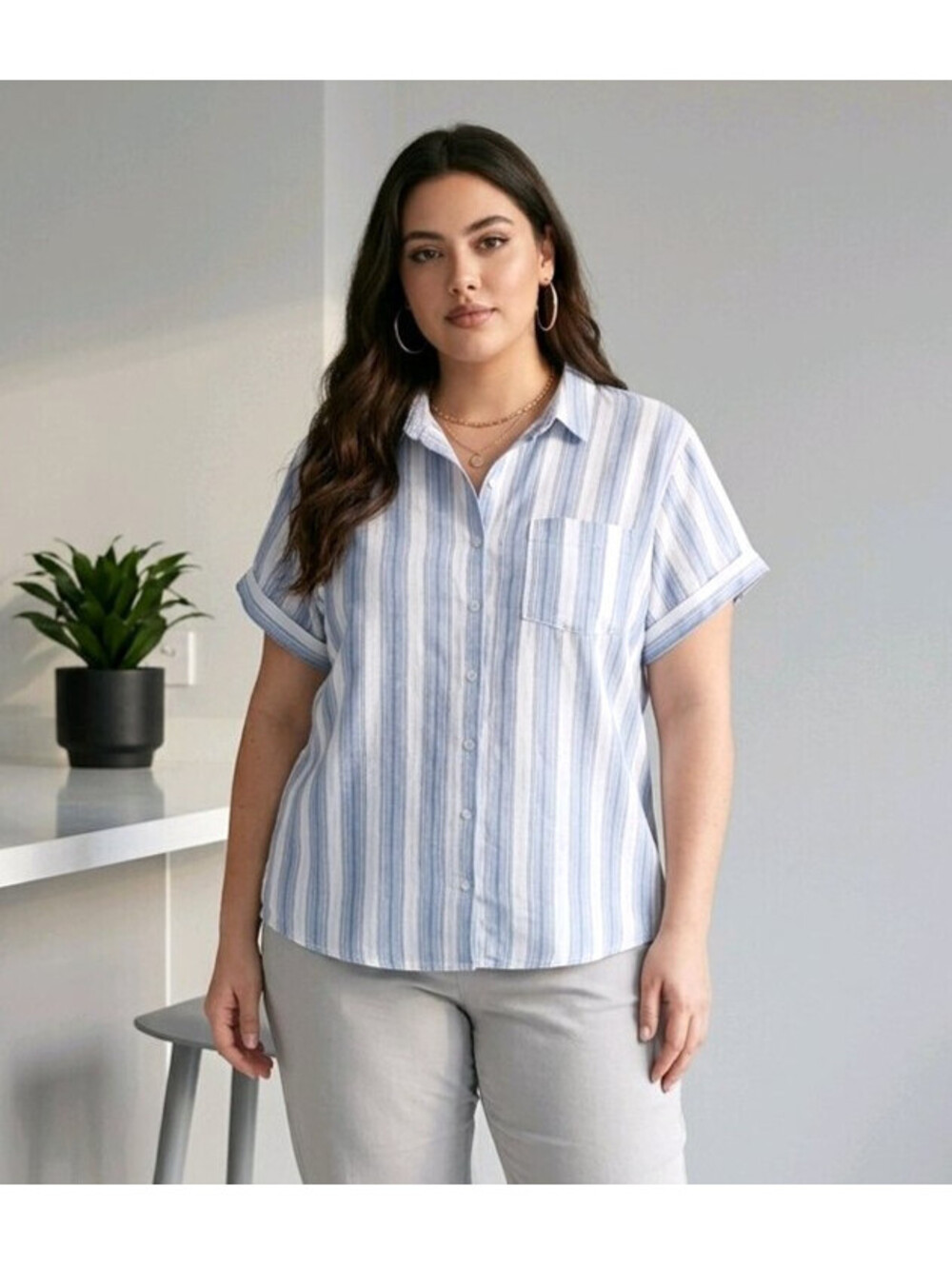 Universal Thread Women's Short Sleeve Button-Down Linen Shirt sz XXL